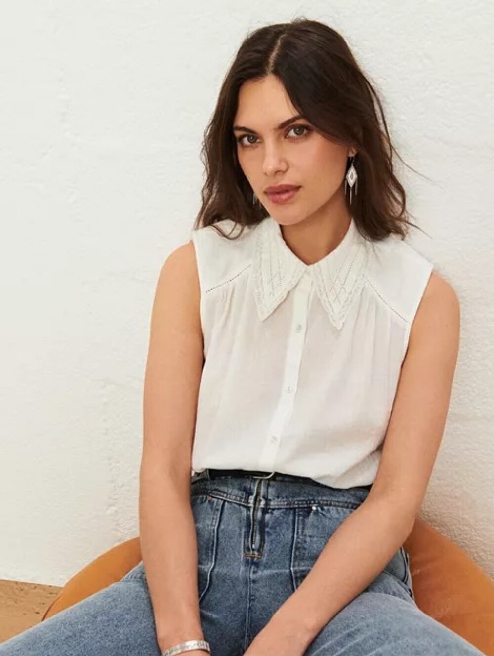 ba&sh White Sleeveless Button-Front Collared Blouse